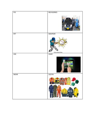 FIX REVISIONES
HIT GOLPEAR
USE USAR
WEAR VESTIR
 