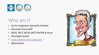 Who am I?
• Senior Integration Specialist, Deloitte
• Microsoft Azure MVP
• MCSE, MCT, MCPD, MCTS BizTalk & Azure
• Plural...