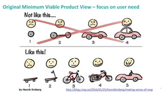 2
Original Minimum Viable Product View – focus on user need
http://blog.crisp.se/2016/01/25/henrikkniberg/making-sense-of-...