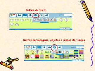 Balões de texto Outros personagens, objetos e planos de fundos 