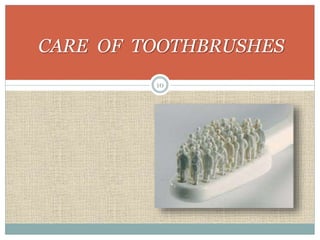 CARE OF TOOTHBRUSHES 
10 
 