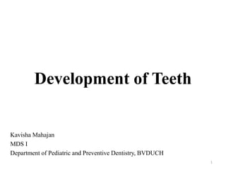 Development of Teeth
Kavisha Mahajan
MDS I
Department of Pediatric and Preventive Dentistry, BVDUCH
1
 
