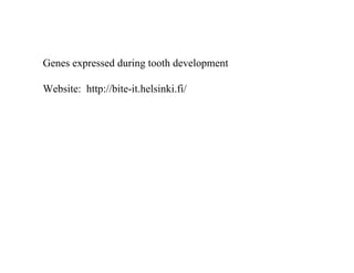 Genes expressed during tooth development

Website: http://bite-it.helsinki.fi/
 