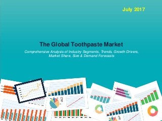 July 2017
The Global Toothpaste Market
Comprehensive Analysis of Industry Segments, Trends, Growth Drivers,
Market Share, Size & Demand Forecasts
 