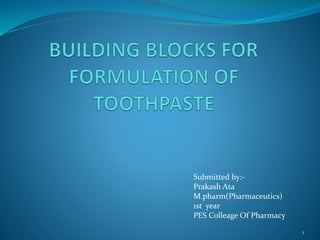 Submitted by:-
Prakash Ata
M.pharm(Pharmaceutics)
1st year
PES Colleage Of Pharmacy
1
 
