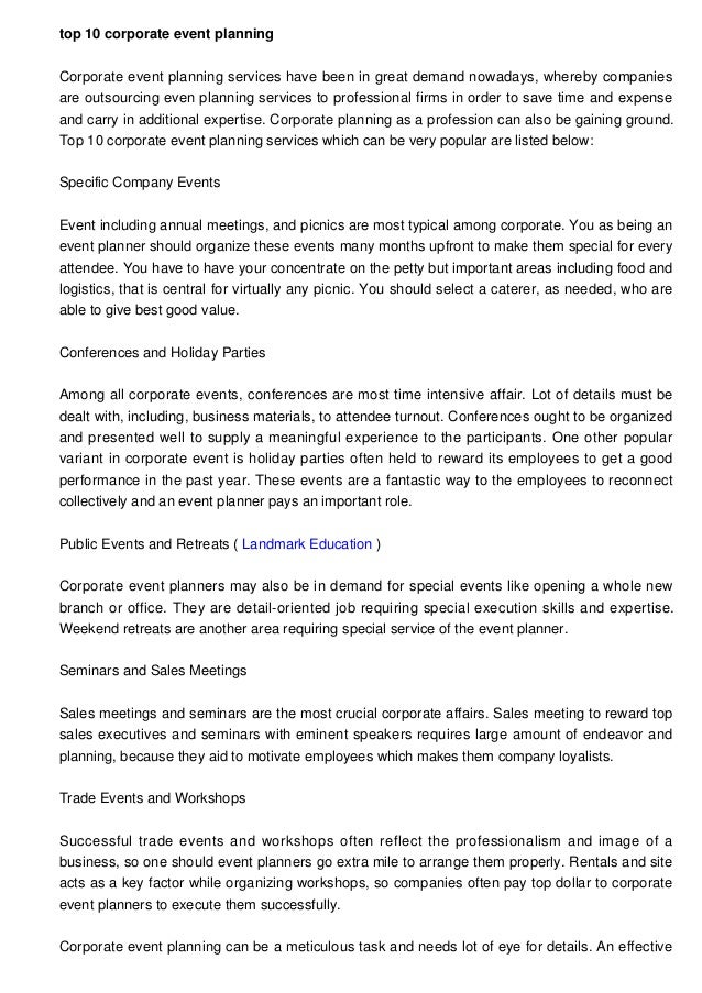 corporate event planner job description