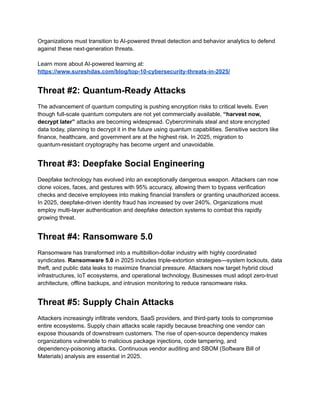 Top Cybersecurity Threats 2025 Guide by Sureshdas | PDF