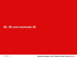 3D, 3D und nochmals 3D10. Mai 201167eBusiness Kongress. Top 10 Internet-Trends. Zukunft.