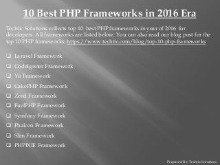 Top 10 PHP Frameworks in 2016 Era for Developers - Techtic Solutions