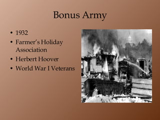Bonus Army 1932 Farmer’s Holiday Association Herbert Hoover World War I Veterans 