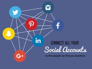 Connect all your
Social Accounts
so that people can ﬁnd you anywhere.
 