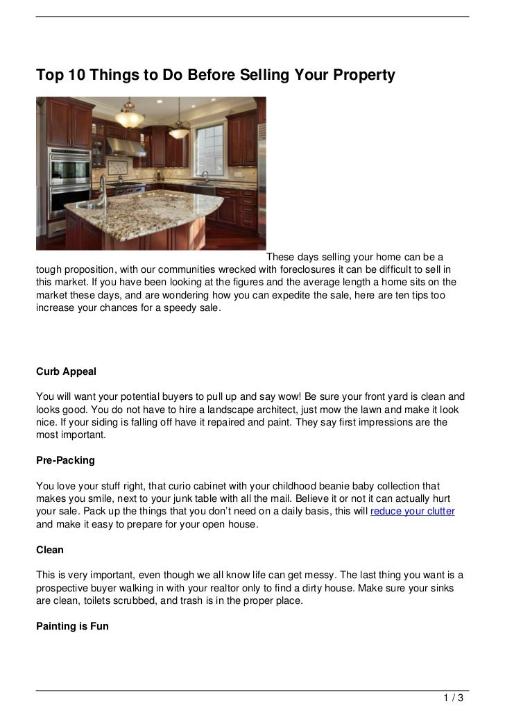 Top 10 Things to Do Before Selling Your Property