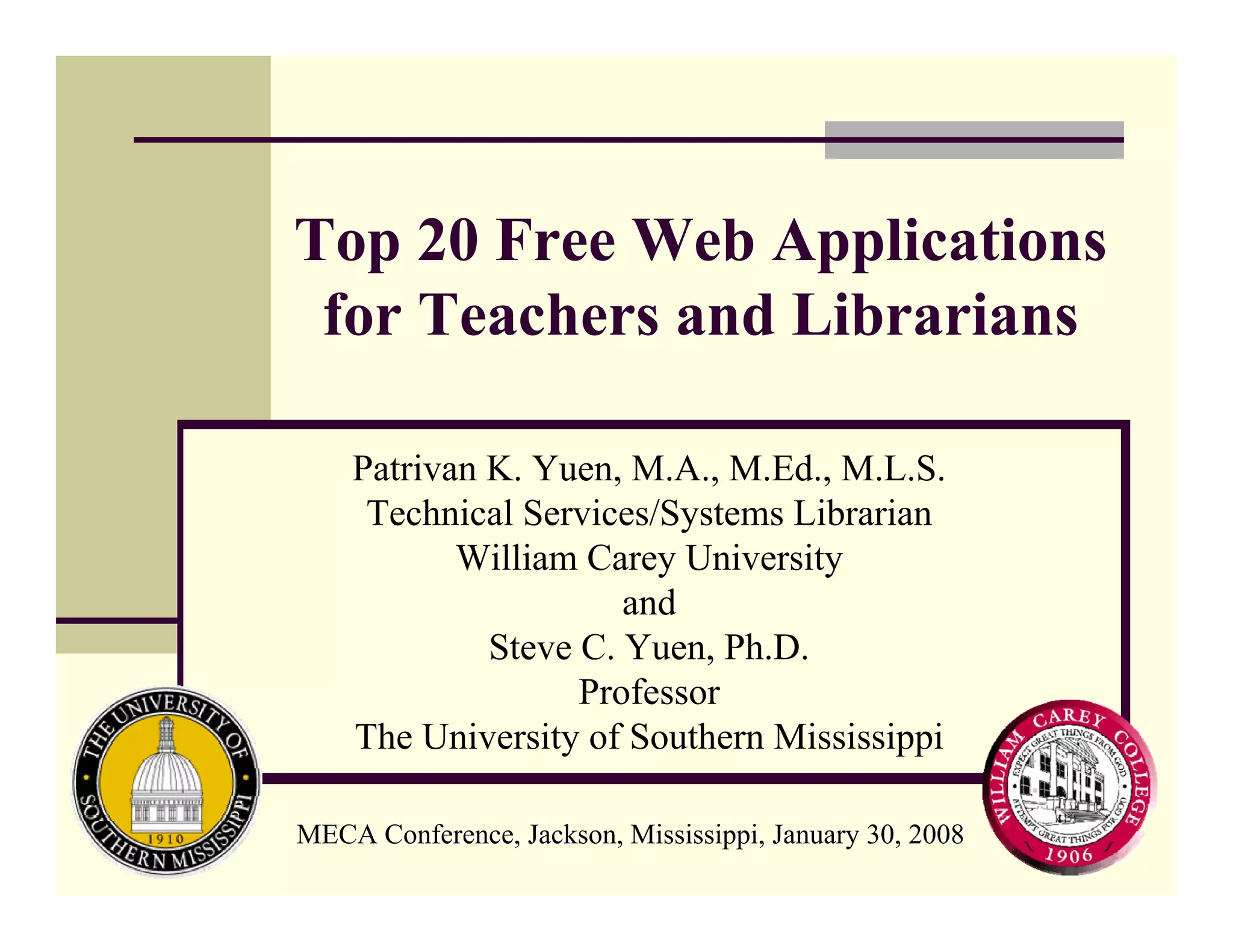 Top 20 Free Web Applications for Teachers and Librarians