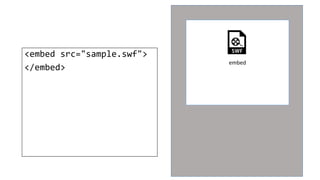 <embed src="sample.swf">
</embed>
embed
 