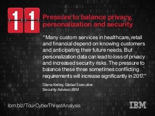 ibm.biz/TourCyberThreatAnalysis
“Many custom services in healthcare, retail
and financial depend on knowing customers
and ...