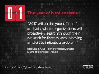 ibm.biz/TourCyberThreatAnalysis
“2017 will be the year of ‘hunt’
analysis, where organizations will
proactively search thr...