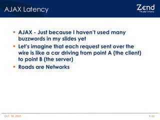 AJAX - Just because I haven’t used many buzzwords in my slides yet Let’s imagine that each request sent over the wire is like a car driving from point A (the client) to point B (the server) Roads are Networks AJAX Latency 