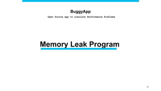 25
Memory Leak Program
Open Source app to simulate Performance Problems
BuggyApp
 