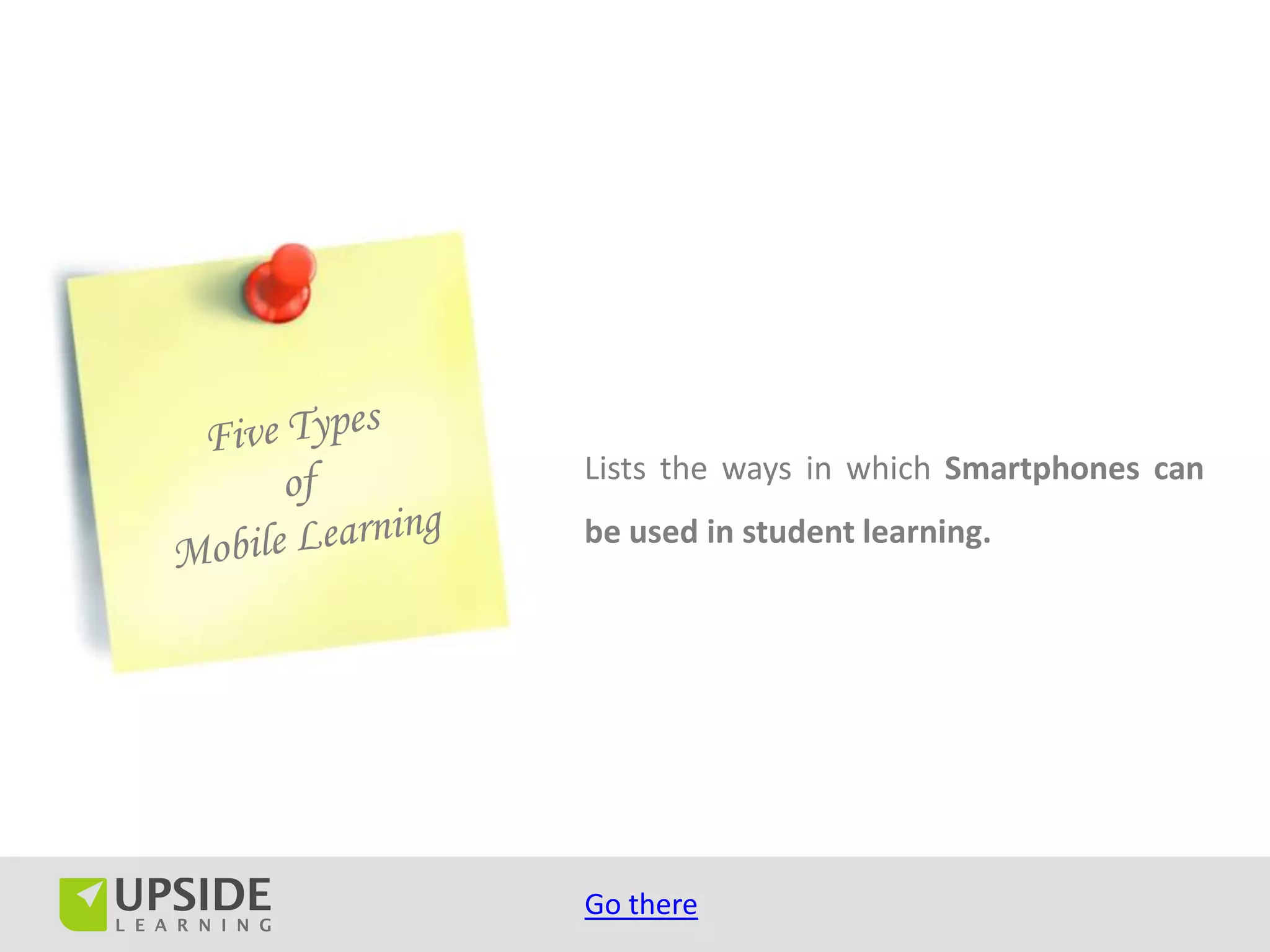 Lists the ways in which Smartphones can
be used in student learning.




Go there
 