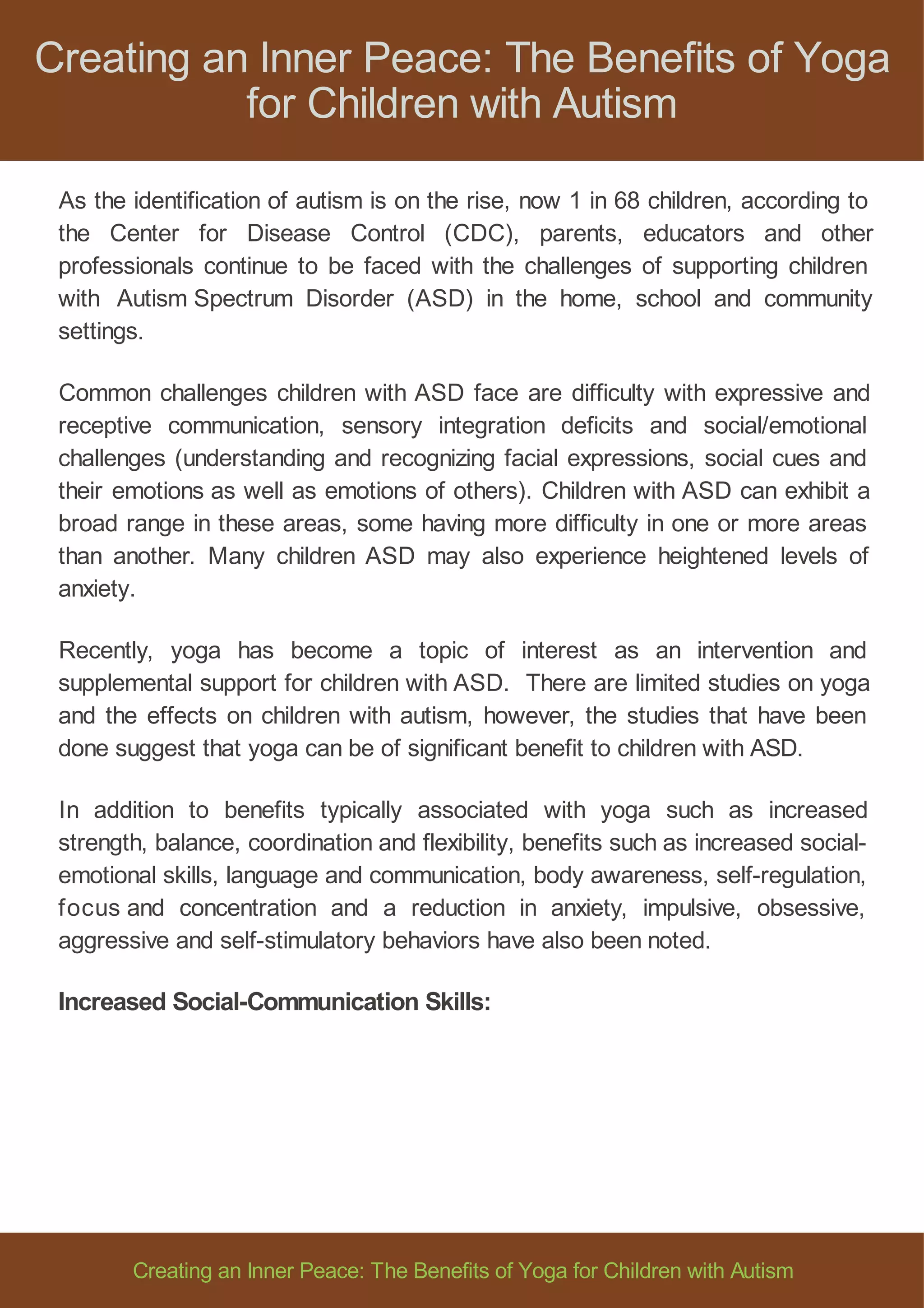 Benefits of Yoga for Children with Special Needs | PDF
