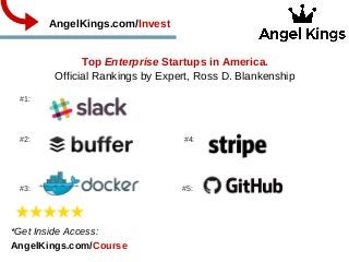 Top Enterprise Startups in America.
Official Rankings by Expert, Ross D. Blankenship
            AngelKings.com/Invest
*Get Inside Access:           
AngelKings.com/Course
#1:  
  
#2:                                                                            #4:
#3:                                                                           #5:
 