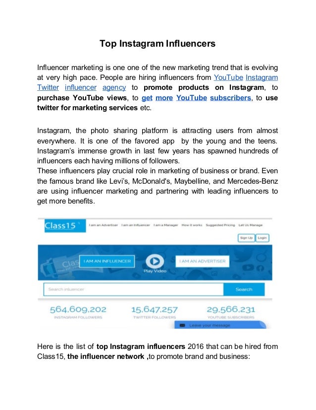 Top Instagram Influencers List 2016