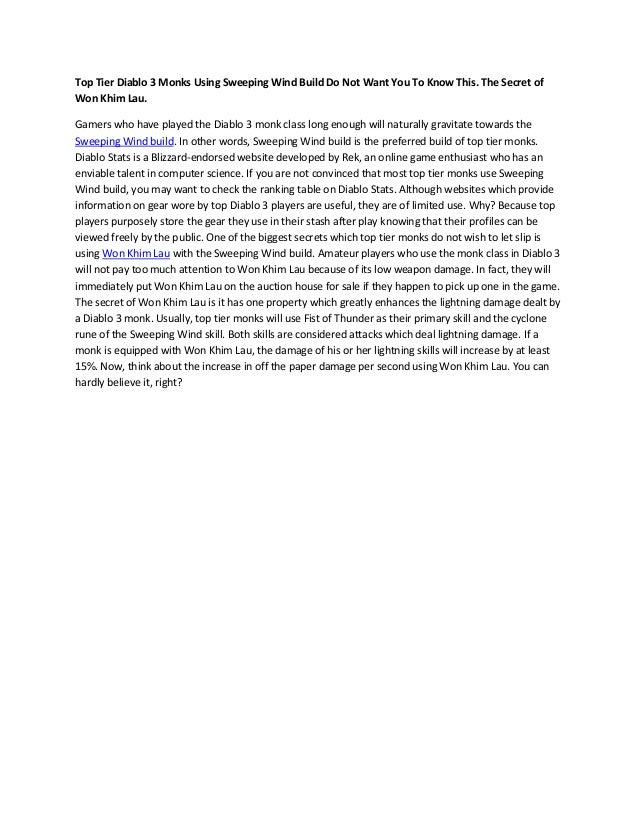 Top Rate Diablo 3 Monks Using Sweeping Wind Build Don't want You To Know This. The Secret of Won