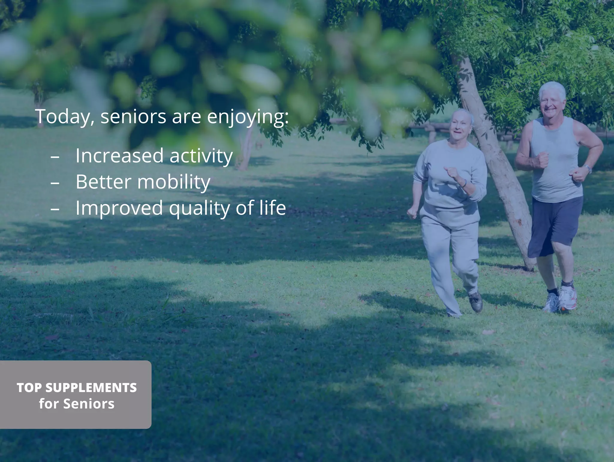 Today, seniors are enjoying:
– Increased activity
– Better mobility
– Improved quality of life
TOP SUPPLEMENTS
for Seniors
 