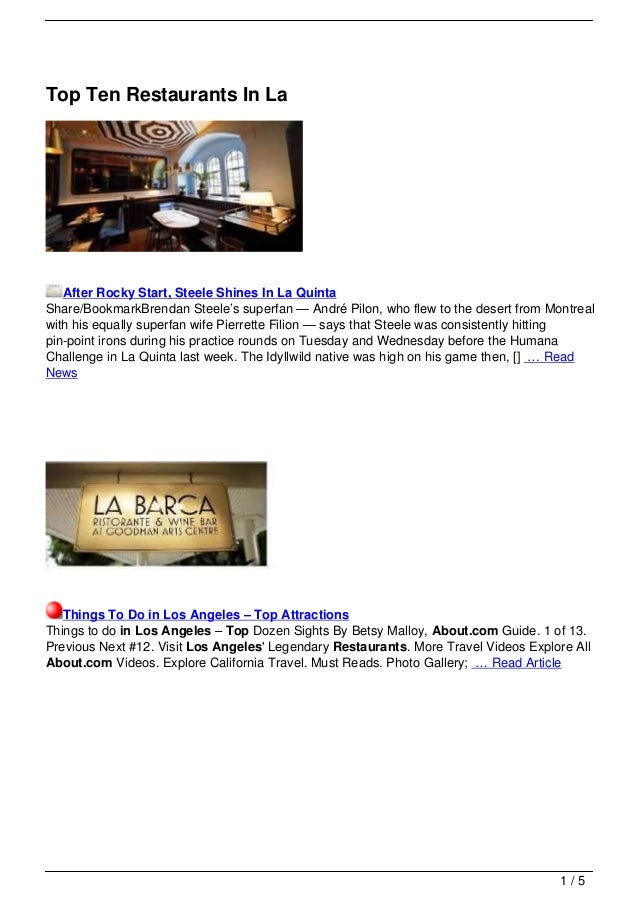 Top Ten Restaurants In La