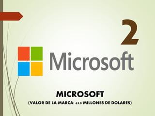 MICROSOFT
(VALOR DE LA MARCA: 63.0 MILLONES DE DOLARES)