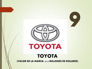 TOYOTA
(VALOR DE LA MARCA: 31.3 MILLONES DE DOLARES)