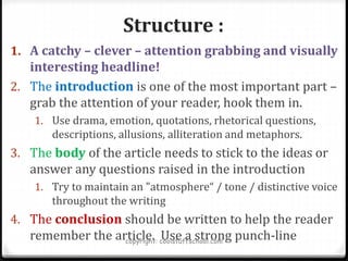 Top tips for writing feature articles PPT