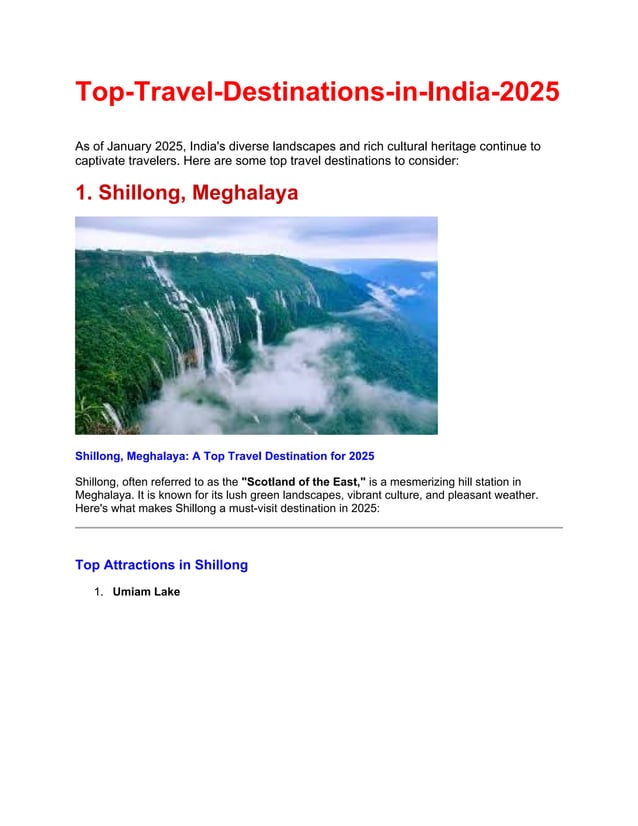 TopTravelDestinationsinIndia2025... PDF