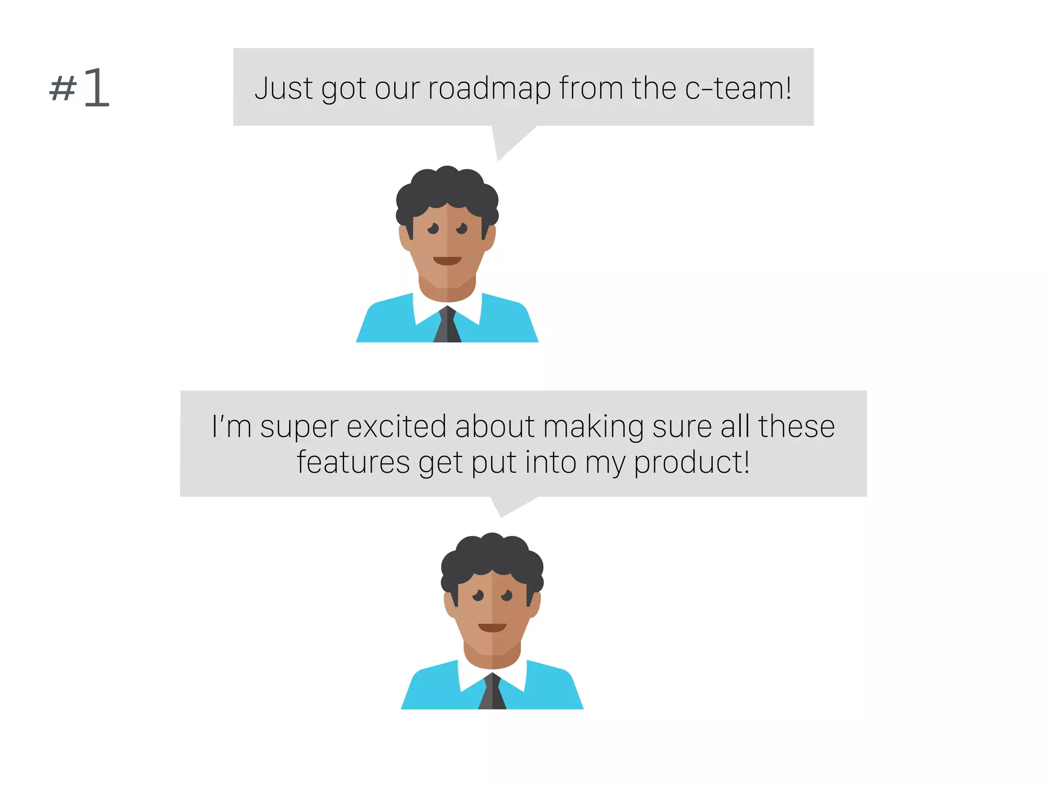 Just got our roadmap from the c-team!
I’m super excited about making sure all these
features get put into my product!
#1
 