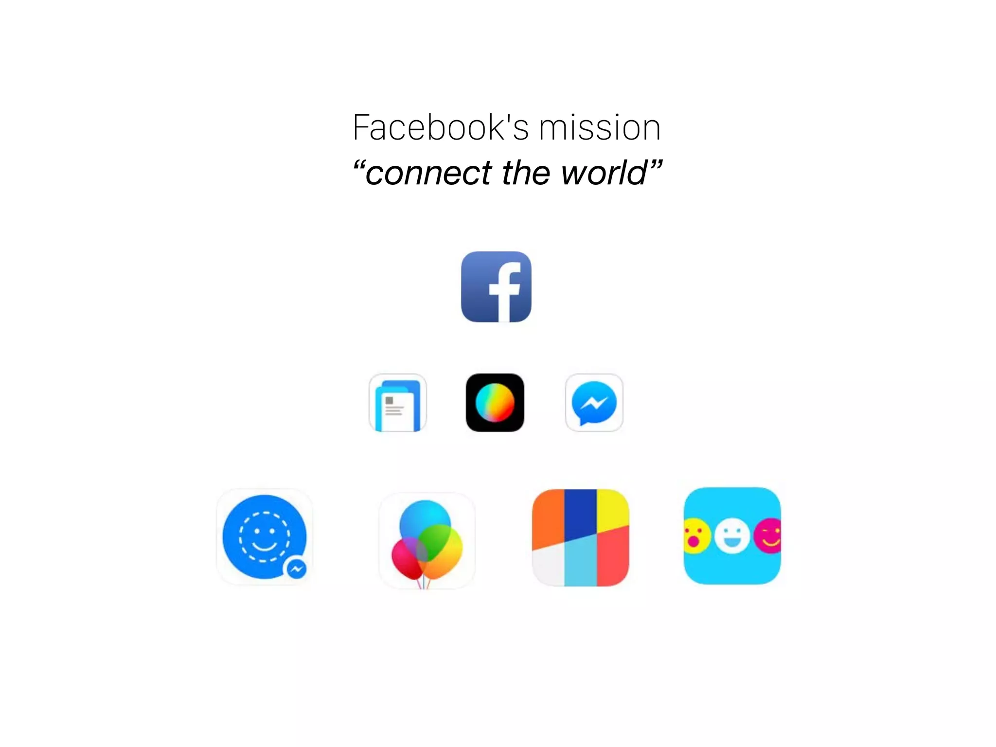 Facebook's mission
“connect the world”
 