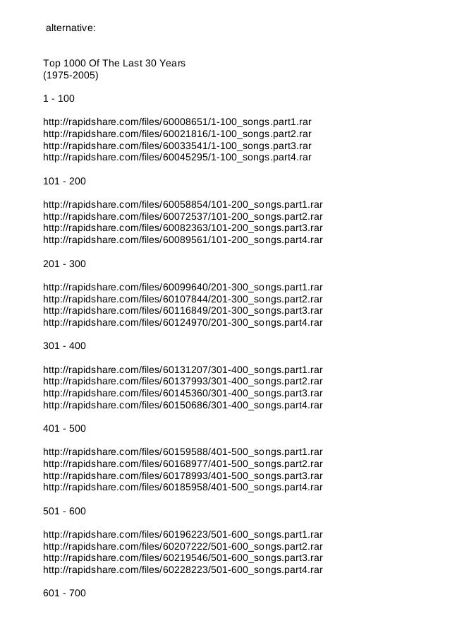 Top 1000 Songs Of The Last 30 Years