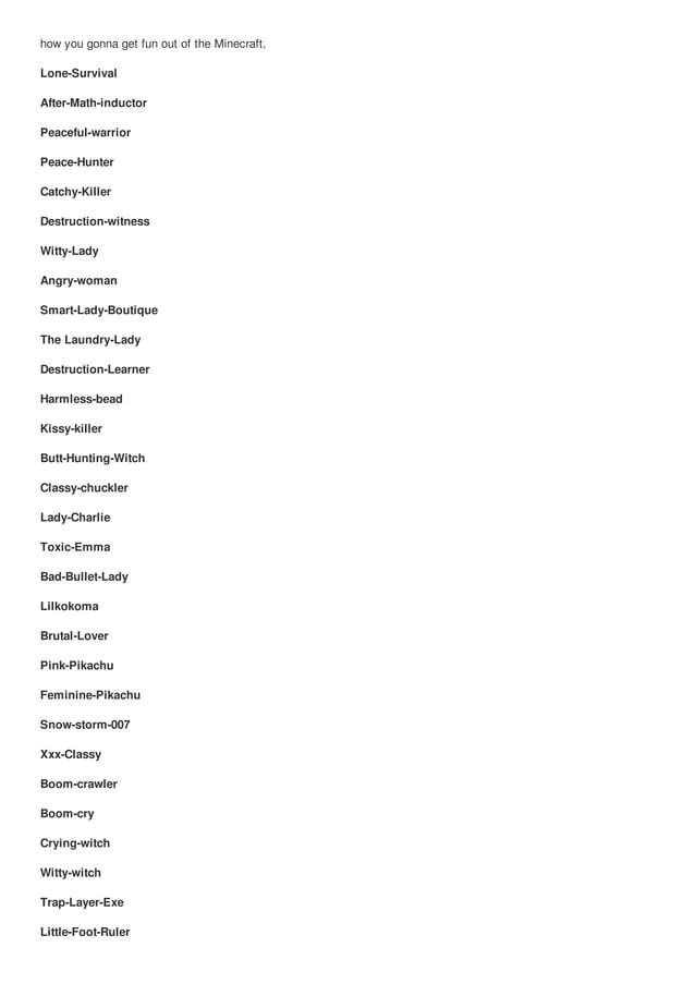 Top 100 cool minecraft girl names cute nicknames | PDF