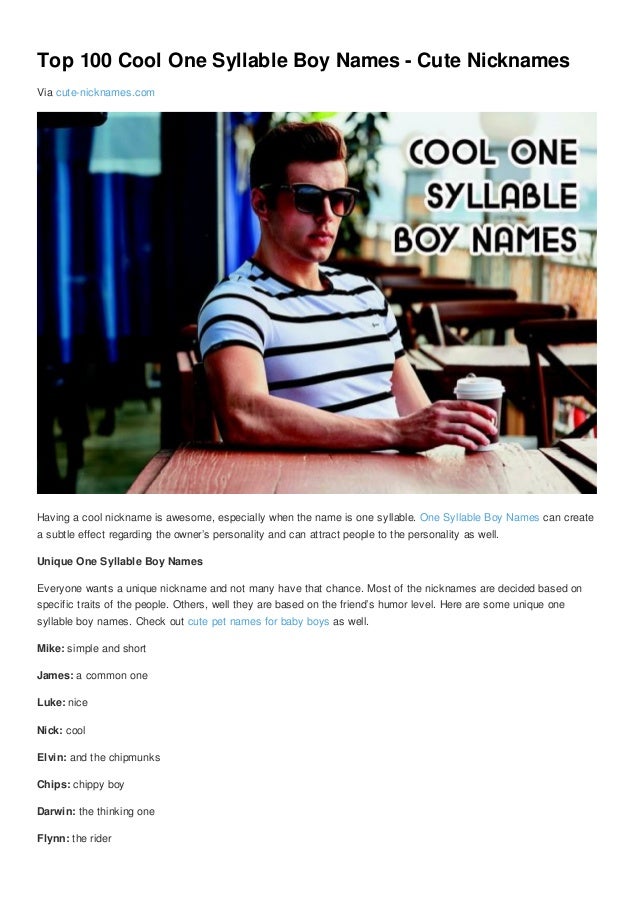 Top 100 Cool One Syllable Boy Names Cute Nicknames