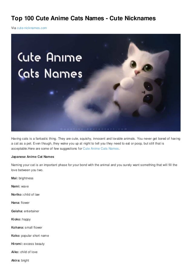 Top 100 cute anime cats names cute nicknames
