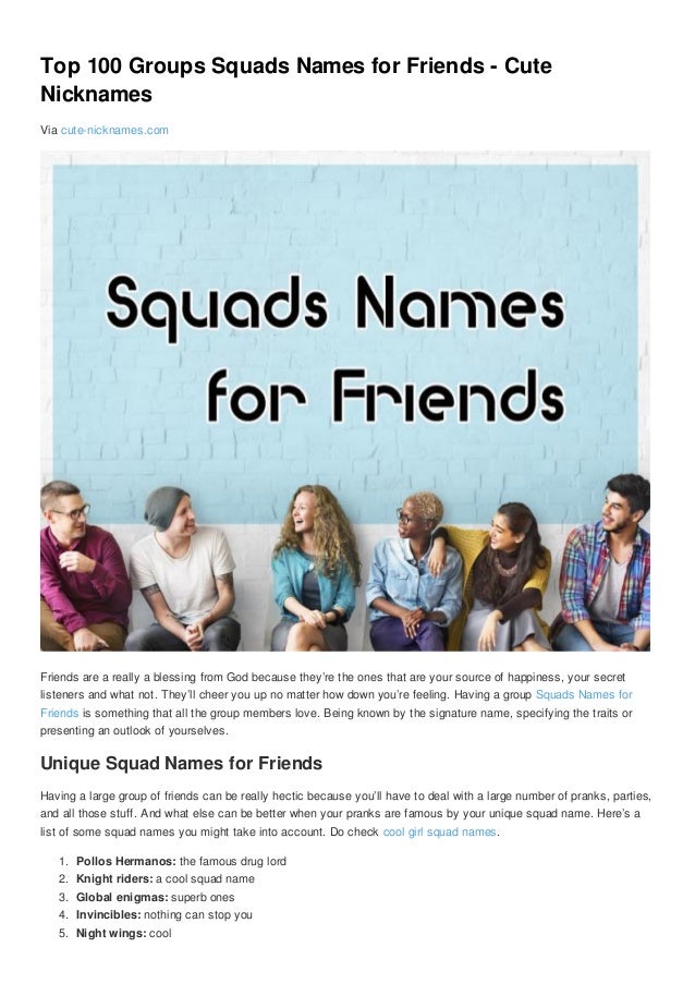 Top 100 Groups Squads Names For Friends Cute Nicknames - cool girl nicknames list
