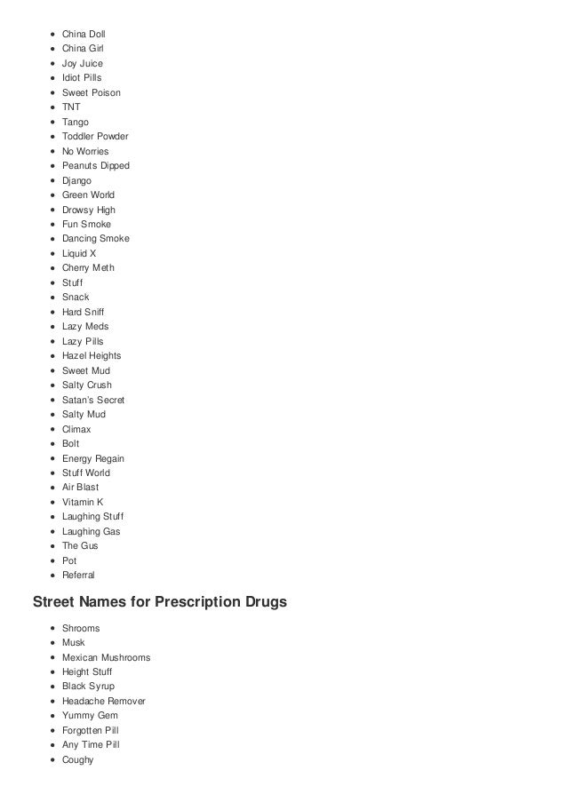 Top 100 Street Names For Common Drugs Cute Nicknames