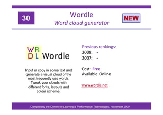 30
                                   Wordle
                       Word cloud generator


                               ...