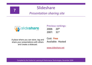 Slideshare
  7
                      Presentation sharing site


                                              Previous ra...