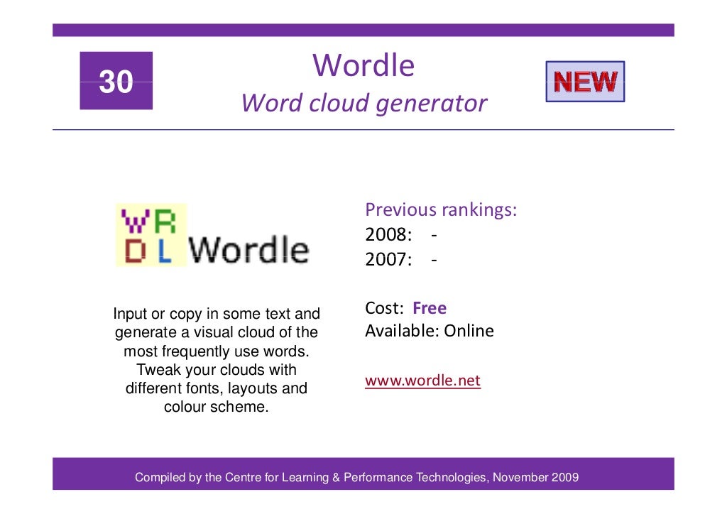 30 Wordle Word cloud generator Previous rankings 2008