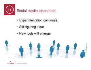 5   Social media takes hold

    • Experimentation continues

    • Still figuring it out

    • New tools will emerge
 