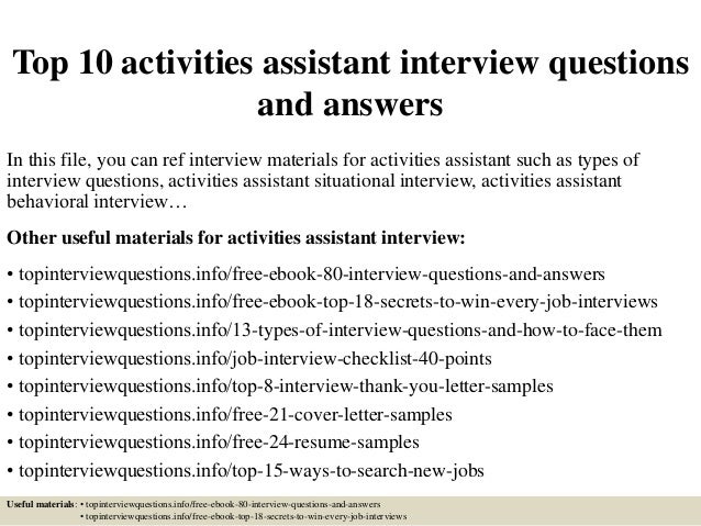 Top 10 Activities Assistant Interview Questions And Answers