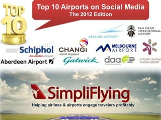 Top 10 Airports on Social Media
                     The 2012 Edition




Helping airlines & airports engage travelers profitably

                                             http://www.SimpliFlying.com
               http://www.SimpliFlying.com
 