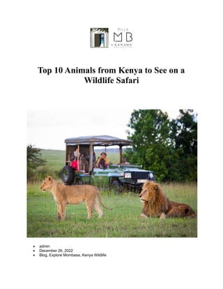 Top 10 Animals from Kenya to See on a
Wildlife Safari
● admin
● December 26, 2022
● Blog, Explore Mombasa, Kenya Wildlife
 