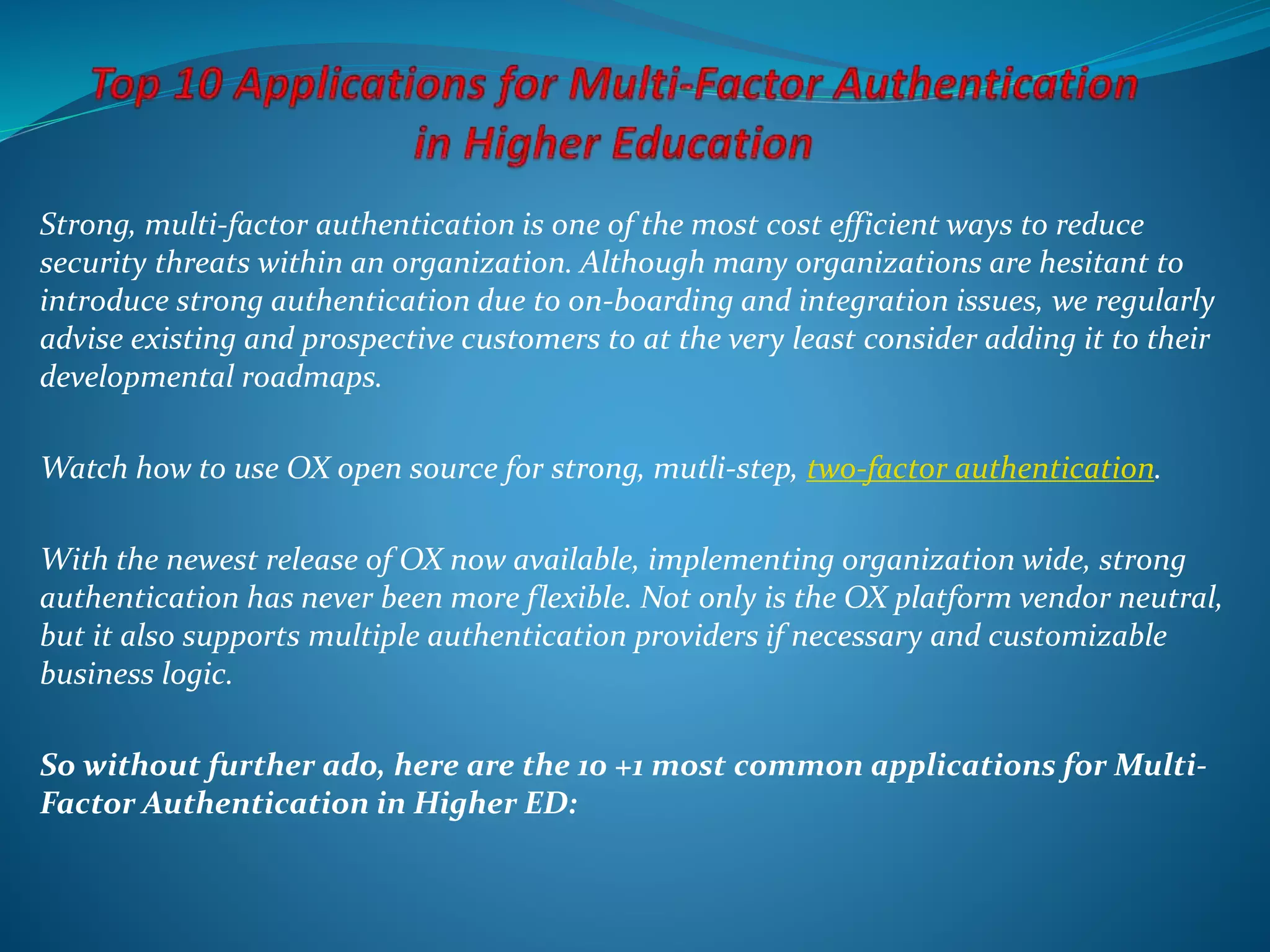 Top 10 applications for multi factor authentication in higher education ...