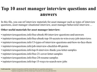 Top 52 asset manager interview questions and answers pdf | PPT